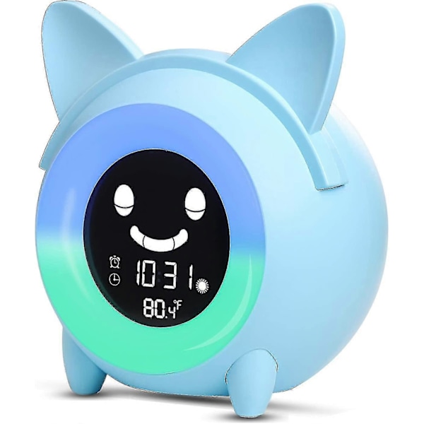 Väckarklocka för barn, Sömntränare för barn, Väckarklocka för sovrum Söt digital klocka med temperatur, 5 färger Smart nattlampa Klocka Lär pojkar A