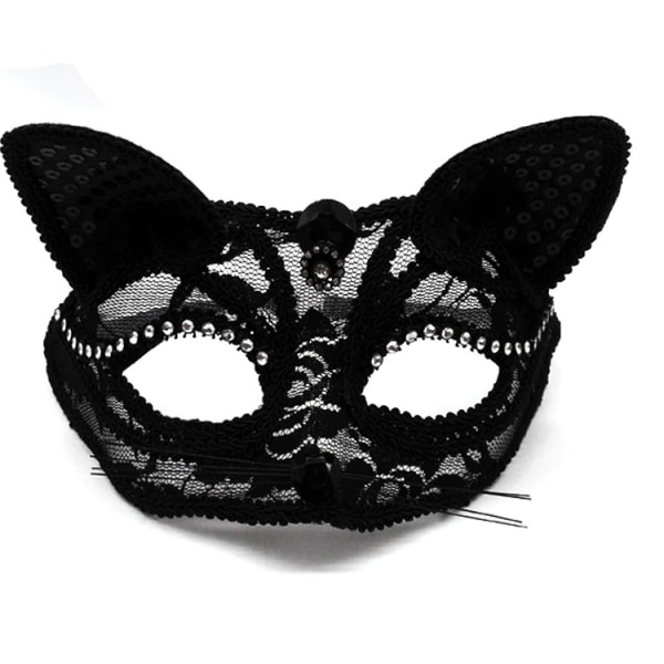 Katt Maskerademaske Revmaske Dyreforestilling Halvmaske Rekvisitter til Halloweenfest (3 stk)