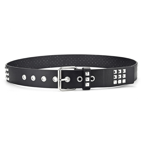 Metallbälte med punkrocknitar och ljusa pyramidnitar för kvinnor och män - Svart nitarbälte Punk Rock Rivet Belt Grommet Threads Belt