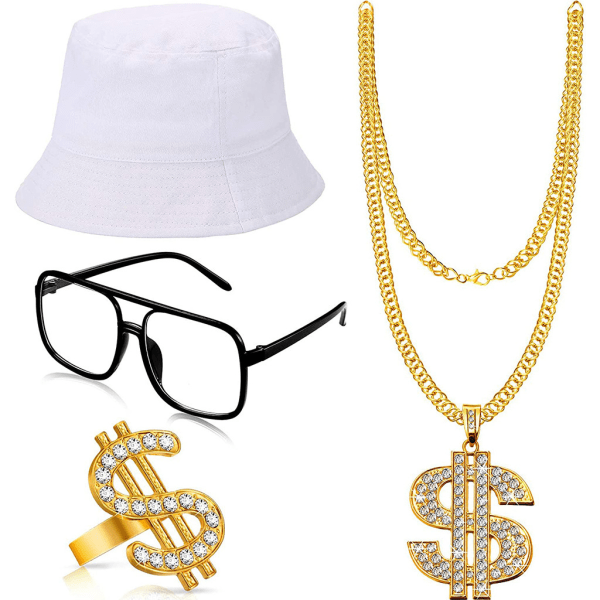 80'erne/90'erne Gold Chain Solbriller Hip Hop kostumesæt