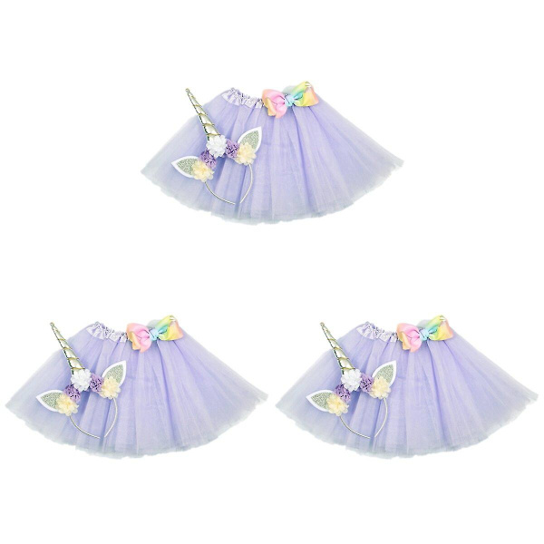 3 sett med mote-tutu-kjole og pannebåndsett for barn, enhjørning-hodeplagg, tutuskjørtsett, barnebursdagsfest 3 Sets 30X32cm