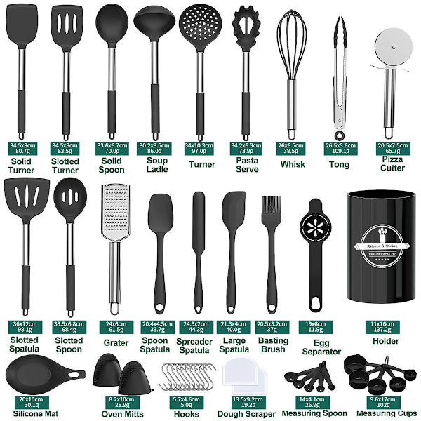 43-delars silikon köksredskapsset hemkök hög temperatur non-stick matlagningsverktyg lyxigt servis set köksredskap_xrzi Grey Standard