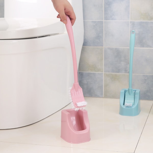 Toalettborste med skål，Creative Handfat Handfatborste Nytt långt handtag Ingen död vinkel rengöringsborste, rosa
