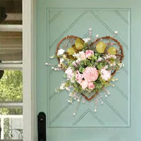 Seppele sydämessä, simulaatio bo krysanteemiseppele, ikkunaan riippuva seppele, tuuletusaukon koristelu Sunnimix Front Door Wreath