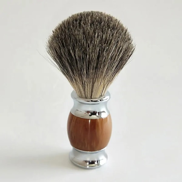 Badger hårbarberkost, håndlaget barberkost med håndtak av fint harpiks og base i rustfritt stål (brun)