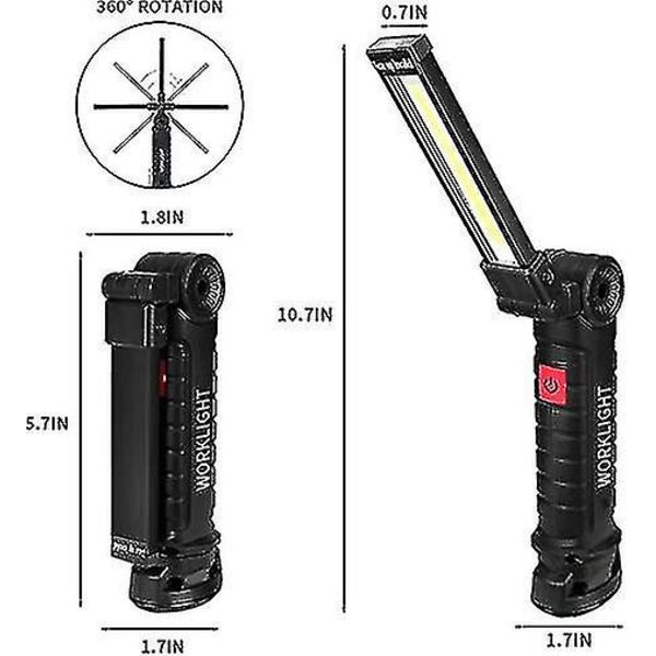 LED Arbetslampa, 2-pack COB Uppladdningsbara Arbetslampor med Magnetisk Bas 360° Roterbar Grillampa och 5 Lägen Stark, Portabel Arbetslampa Inspektionslampa