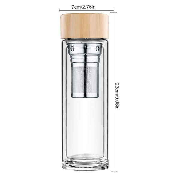 Tebflaska med Sila 450 Ml, Dubbelväggig Tekanna i Glas, Isolerad, Tekoppflaska, Tebflaska Drickflaska, Termosflaska Glas, Te