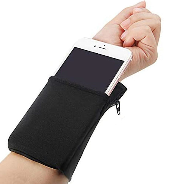 Resevärde Armbandspåse Med Blixtlåsficka För Kontanter, Kort, Pengar. Tillverkad För Resor, Löpning, Promenader & VandringSvart Black
