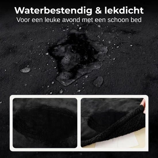 Vandtæt Fleecetæppe XL 216x145 cm Blødt Sherpa-tæppe til sengebeskyttelse og date night, maskinvaskbart, sort