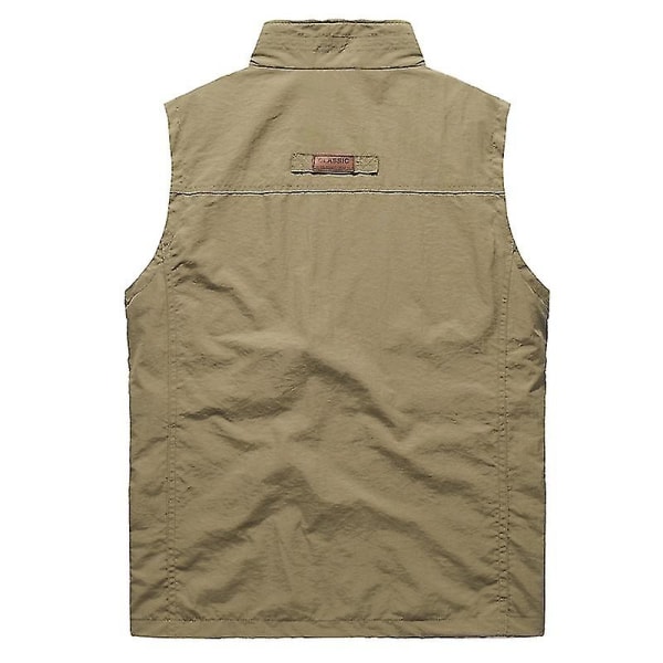 Mænds Udendørs Vest Mesh Åndbar Veste Fritids Sport Fiskevest 4XL Solid Khaki solid  Khaki 4XL