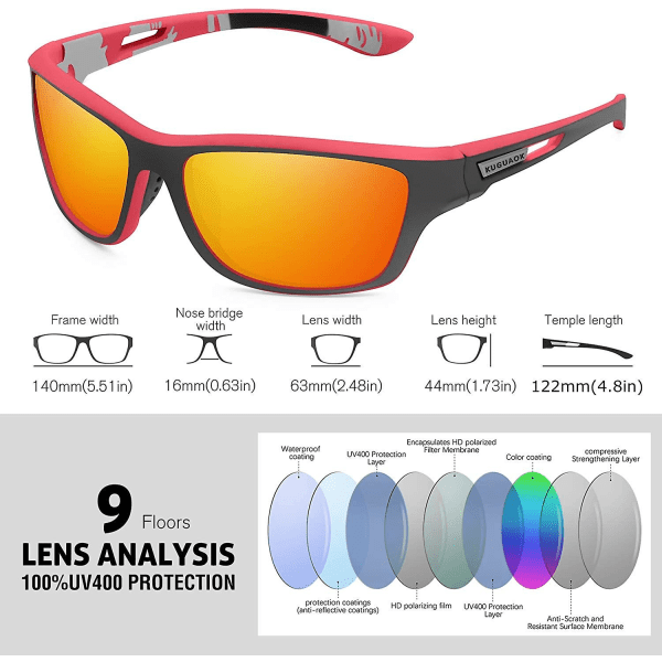 Polarisoidit Urheilulasit Miehille Ajamiseen, Pyöräilyyn, Kalastukseen - Aurinkolasit 100% UV-Suoja Goggles Punainen Peili Red Mirror