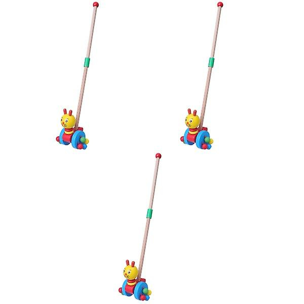 3-pack Babyvagnar med Djurmotiv, Trävagnar för Spädbarn, Lekvagnar med Tryckstång 3pcs 26X10X8CM
