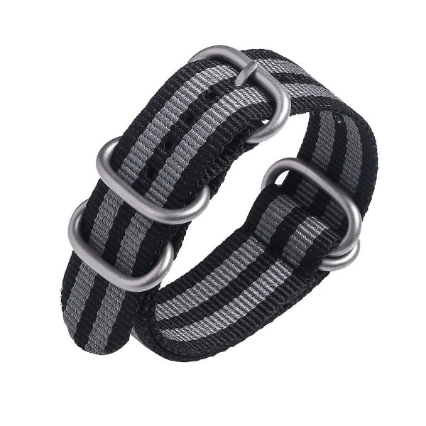 Kraftigt klockband i nylon, 5 ringar, vävt band, 22 mm (silverspänne), mörkgrå Dark Grey
