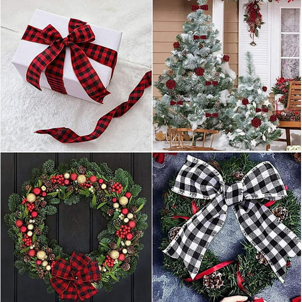 2 Rullar Svartvit Rutiga Burlapband Gingham Band Trådade Rutiga Julklappsband för DIY Presentinslagning, Hantverk Dekoration, 6m x 5cm