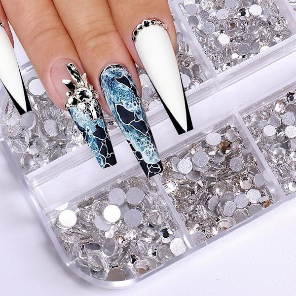 Nagelkonststenar, Runda Platta Rhinestones för Naglar, Hantverk, Skugga Multiform 3D Glaskristall Nagelsten Diamant