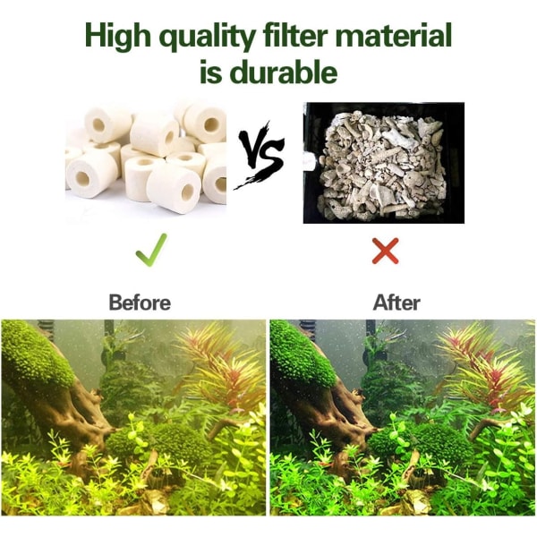 Organisk keramisk filterring egnet for ulike akvarier og dammer stabiliserer vann pH (420g keramisk ring)