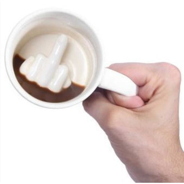 Ceramic Mug With Surprise Effect - White Finger Design - Gadget Coffee Mug As A Gift