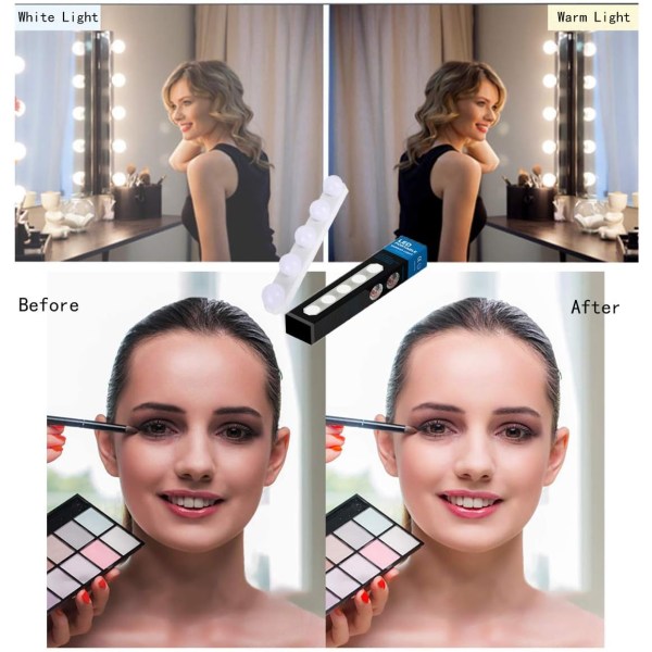 5 LED-pærer spejllys LED tri-farvet USB skønhed makeup pære