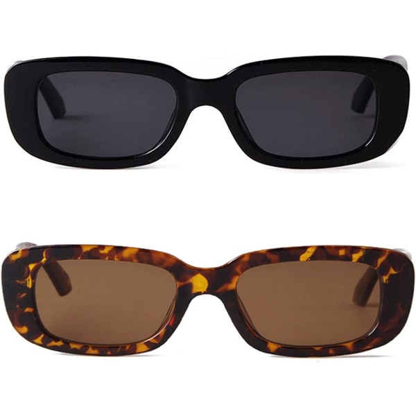 Rektangulära solglasögon för kvinnor Retro körglasögon 90-tal vintage mode smal fyrkantig ram Uv400 skyddSvart leopard brun lins Black leopard Brown Lens