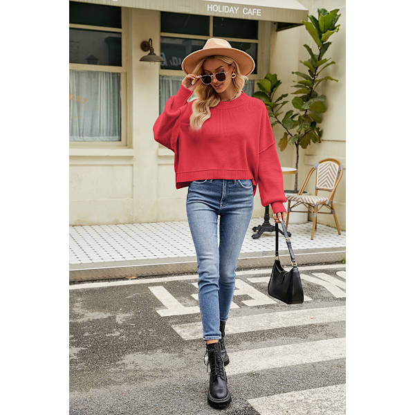 Dam Oversized Stickad Tröja Höst Fuzzy Chunky Varm Pullover Tröja Watermelon Red M