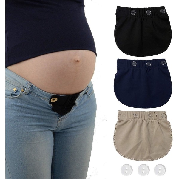 Justerbar bukseforlenger for gravide kvinner, 3 stk (svart, blå og kaki)