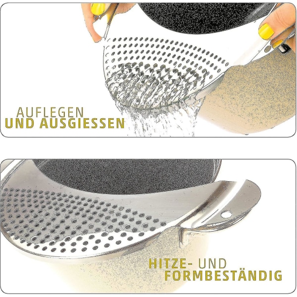 Pastasi i rustfrit stål - Slut med brændte fingre ved dræning af pastavand - Flad sigtegryde - Dørslag i rustfrit stål
