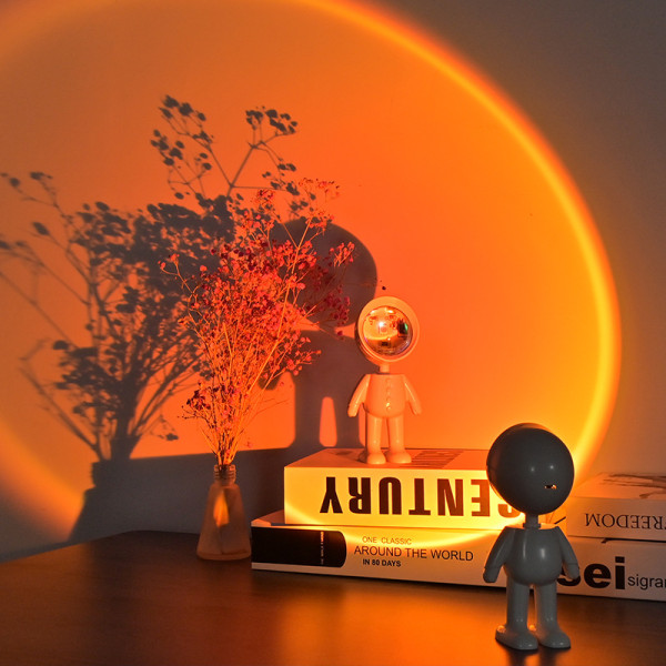 LED Rummand Sunset Lampe - Regnbue Sunset Projektion Natlampe med 360° Rotation, Netværk Moderne Opladbar Gulvlampe