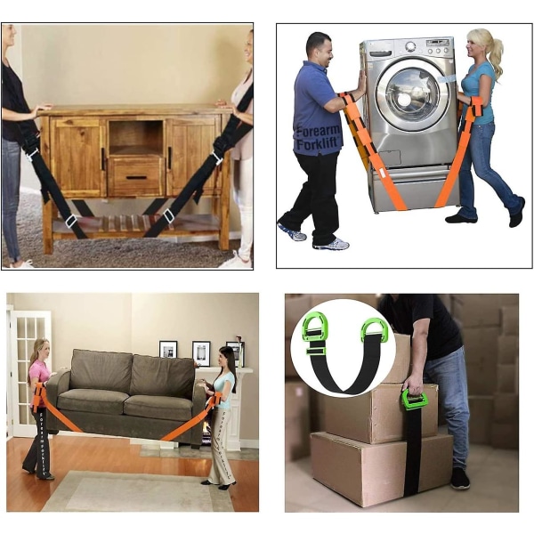 Möbelflyttband, 2 justerbara lyftremmar och en persons lyftrem för att flytta möbler, apparater, tunga och skrymmande föremål på ett säkert sätt