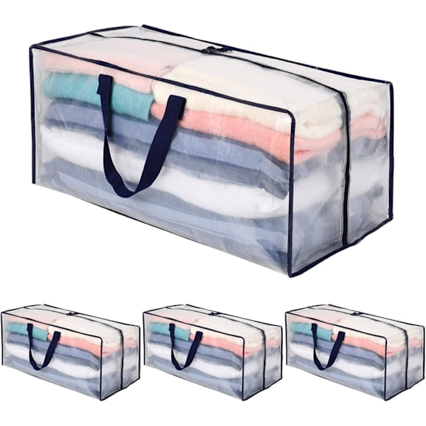 4-pack Extra Stora Transparenta Flyttpåsar med Ryggsäcksremmar, Starka Handtag & Blixtlås, Alternativ till Flyttlådor (Transparent, 4-pack)