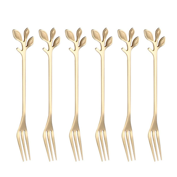 6 stk. Rustfrit Stål Gaffel Kreativ 3-bladet Blomst Form Design Dessert Gaffel Køkkenudstyr Til Hjem Restaurant Hotel (gylden) 12X2.3X0.5cm 12X2.3X0.5cm