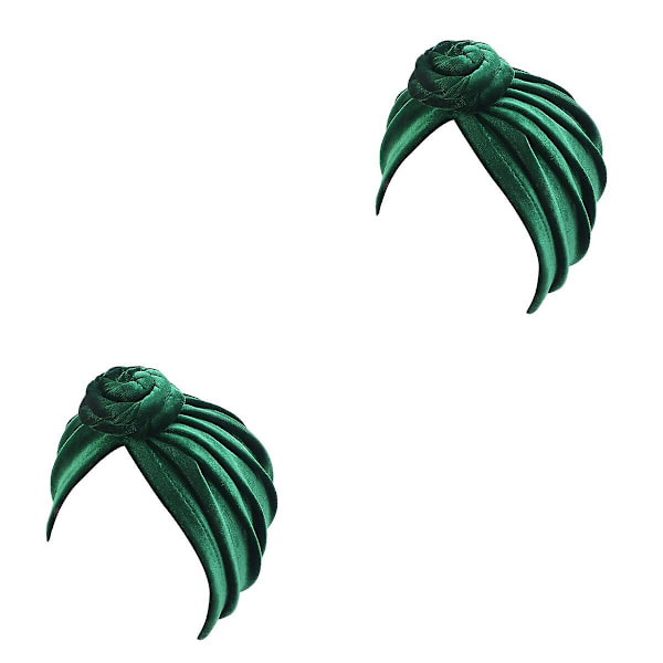 3 st Snygga Virvel Bonnet Bohemisk Hatt National Stil Turban Hatt Grön 2 st 2pcs
