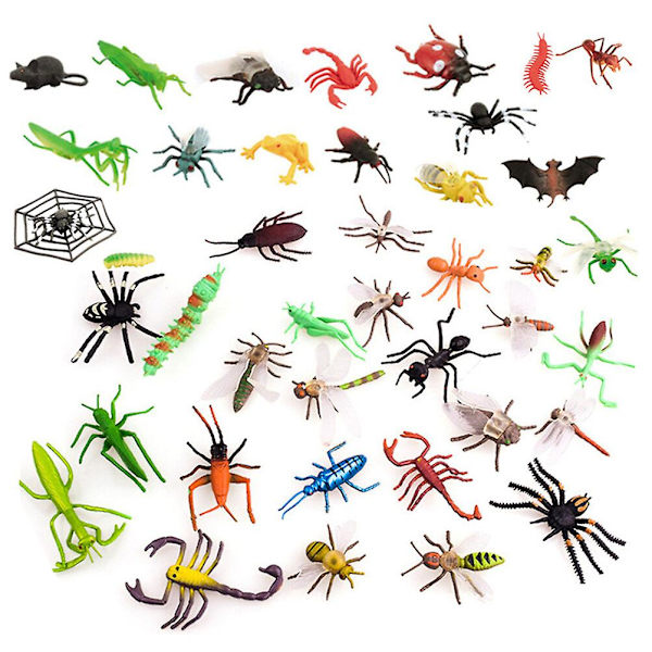 39 stk. Simulerede Insekter Trick Legetøj Party Prank Props Insekter Modeller Legetøj Skrivebords Ornament Mini Dyr Assorted Color 3.5*8.5*0.5cm