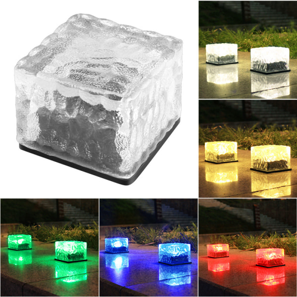 Solcelle Glasstenslys - Krystalstenslys - Have Solcelle Isblok Charmerende Glasstenslys Farveskiftende LED Havegård