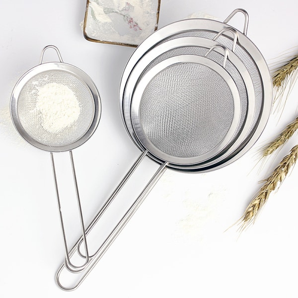 Rustfrie Stål Finmaskede Sil, Pastasil, Sausseparator, Mel Sil for Baking, 4 Ulike Størrelser