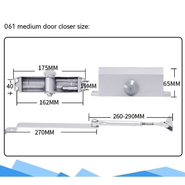 Dörrstängare Automatisk Justerbar Bostadsdörrstängare, Används för Dörrvikter 55KG, Dörrens Maximala Öppningskraft är 180°