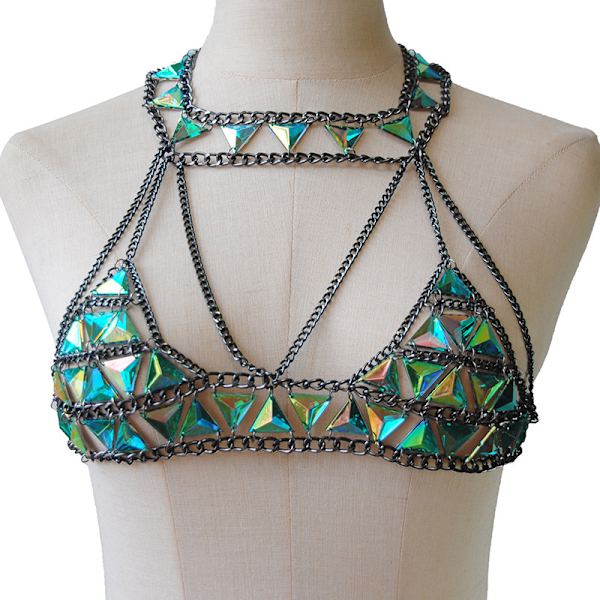 Guld-silverfärgad tunn kedja med blomspetsar, bikini-kroppskedja, halsband, smycke för kvinnor Single chest chain 1pcs
