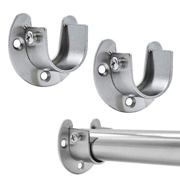 4 Pack Stainless Steel Closet Pole Sockets-32stainless Steel Flange Seat Clothes Rod Seat Semi-circular Opening Flange Curtain Rod Seat Thickened Clot