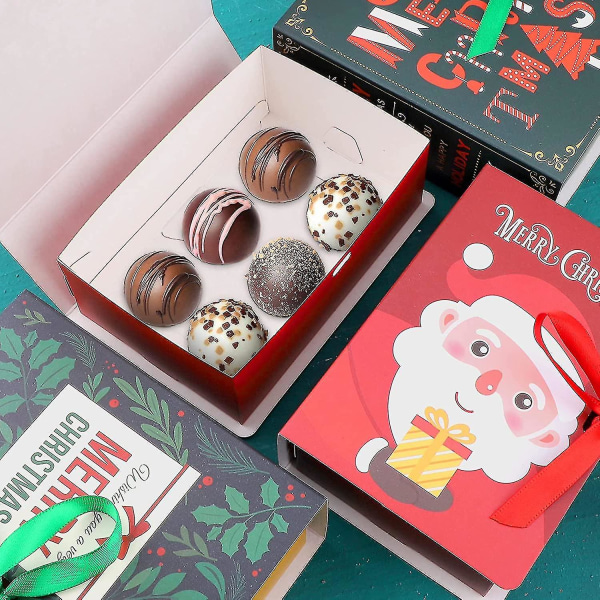Christmas Candy Boxes Xmas Creative Paper Favor Gift Godat Box med bånd Jule Cookie Boxes Bageri Candy Treat Boxes Kompatible med Xmas Cupca