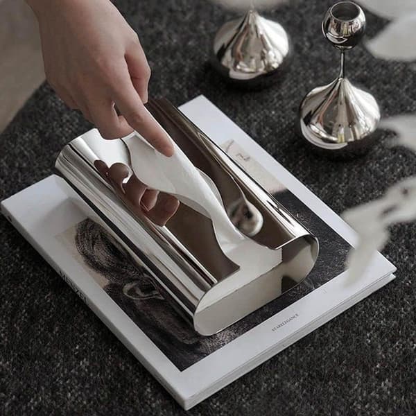 Silver Näsdukslåda Hållare Rostfritt Stål Rektangulär Näsduksfodral för Skrivbord Vardagsrum Sovrum Badrum Kök Hotell Heminredning