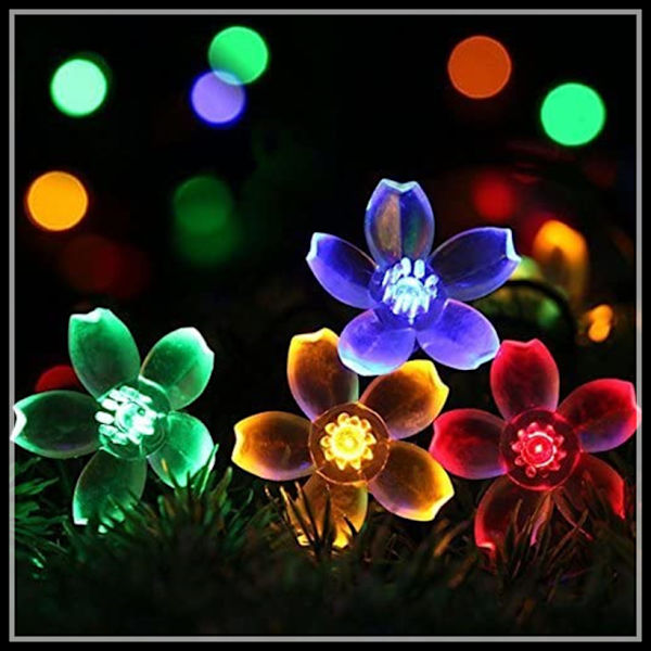 Solcelled Stjerne Boble Lysstreng LED Kirsebærblomst Lys Utenfor Hagedekorasjon Julelys Solcelledrevne Feelykter Fargerike