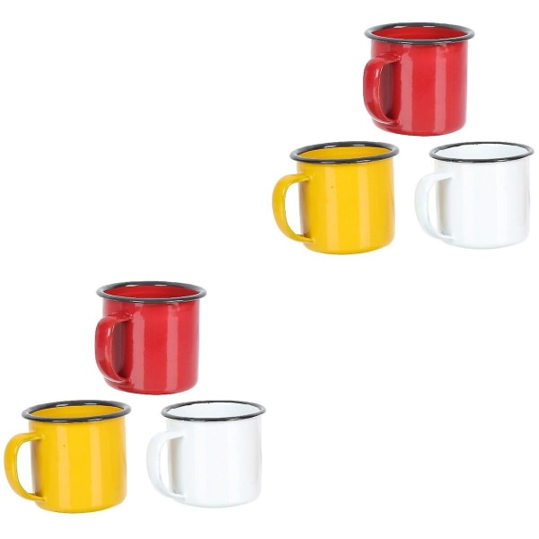 9 stk Små Emalsjekopper Fargede Vannkrus Emalsjekopp Tekopp Vann Drikk Kopper 6 stk 8x6 cm 6 pcs 8x6.cm