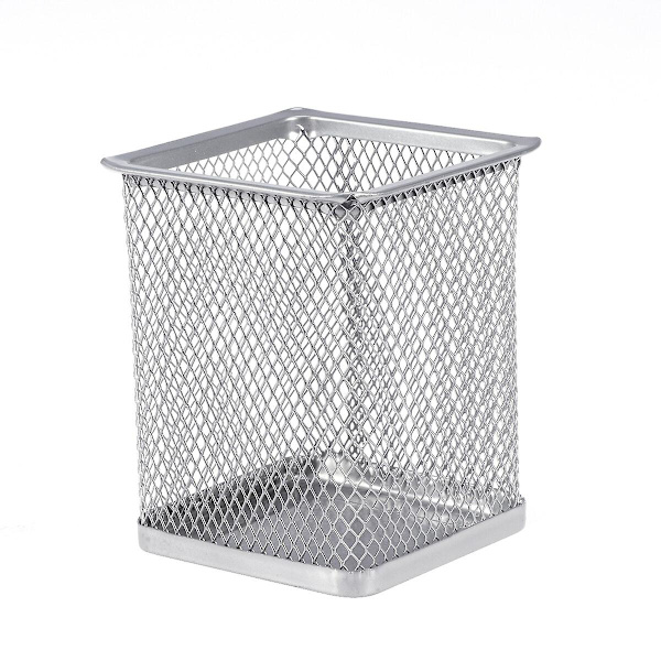 2 stk. Metal Pen Pot Kvadratisk Mesh Blyantsholder Beholder Organizer (sølv)Sølv Silver