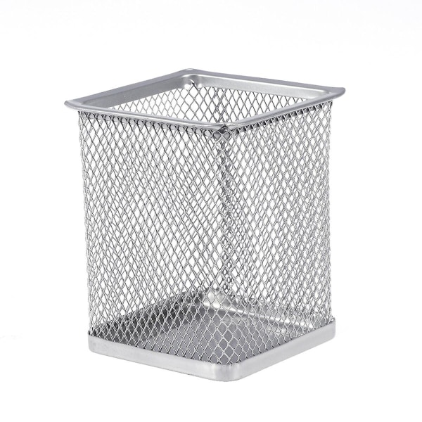 2pcs Metal Pen Pot Square Mesh Pencil Holder Container Organizer (silver)Silver