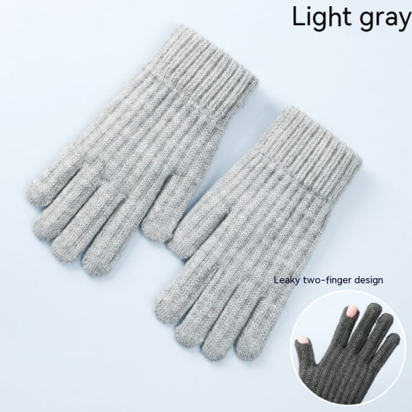 1 Par Vinter Touchscreen Handsker Varme Foret Strikket Handsker Elastisk Manchet Vinter Tekstning Handsker Light gray finger hole Male/Young Student