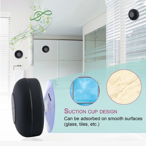Paranneltu LED-valo Mini Bluetooth-kaiutin, Kannettava Ulkokaiutin Suihkuun, Sisäänrakennettu Mikrofoni, Musta