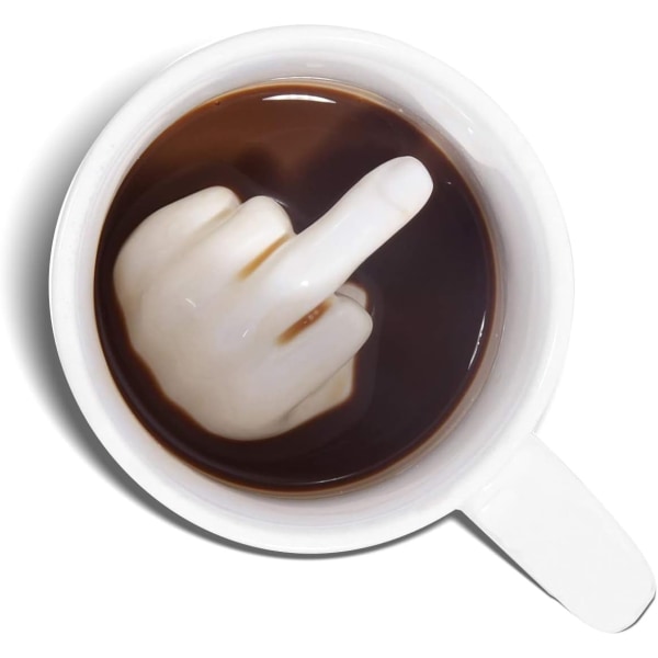 Langfingerkopp keramisk nyhet kaffekrus med 3D morsom finger inni til jul bursdag 300 ml