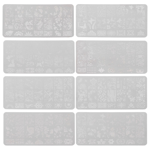 8 stk. Negle Sæt Neglekunst Stencils Stempling Sæt Negle Stempling Skabelon Manicure Stempling Sæt Negle Sta White 12X6cm