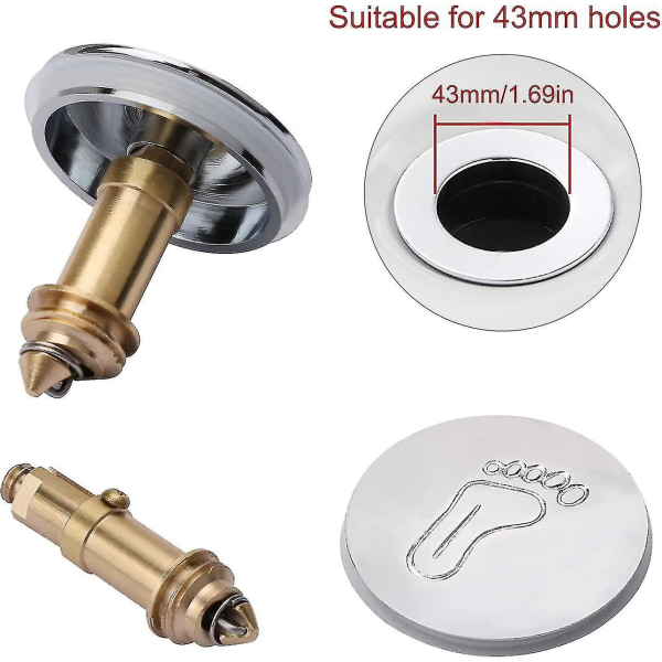 Pop-up Avløp For Bad - Avløp For Massasjebad, Jacuzzi, Solid Krombelagt Messing - 43 Mm