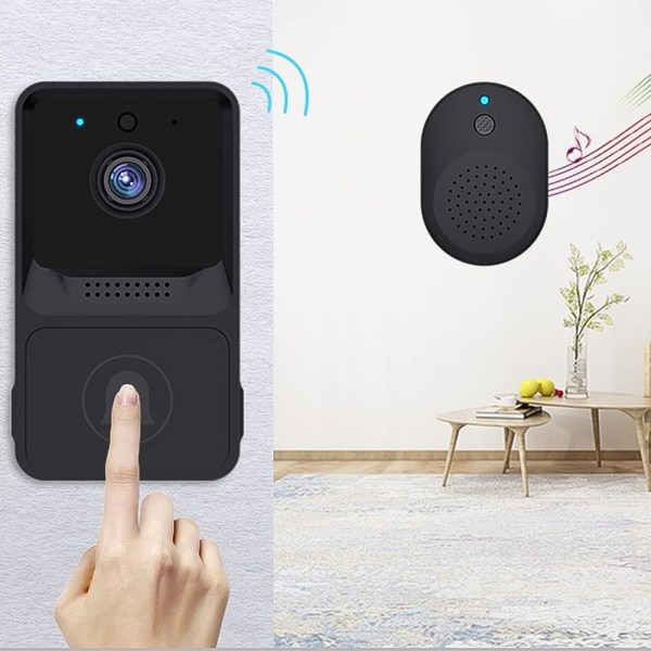 Trådløs Videodørklokke - Videodørklokke med Kamera, WiFi Smart Klokke med Nattesyn, Bevægelsesdetektor, Ansigtsgenkendelse, Cloud