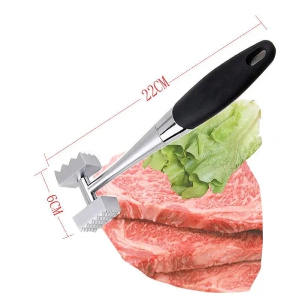 Kraftig köttmörare (2 st), mjukt handtag, verktyg maximerar matsmaken, spetsiga sidor mjukar, platt slät plattar stea